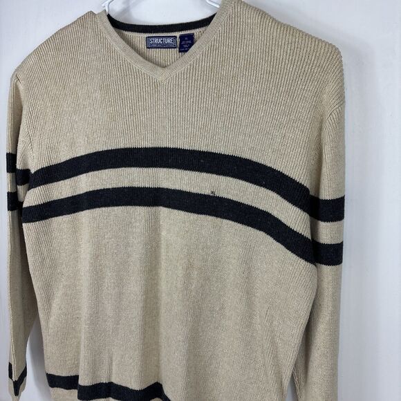 Vintage Structure‎ 90's Sweater Men's Size XL Tan With Grey Stripes NWT - Picture 3 of 8